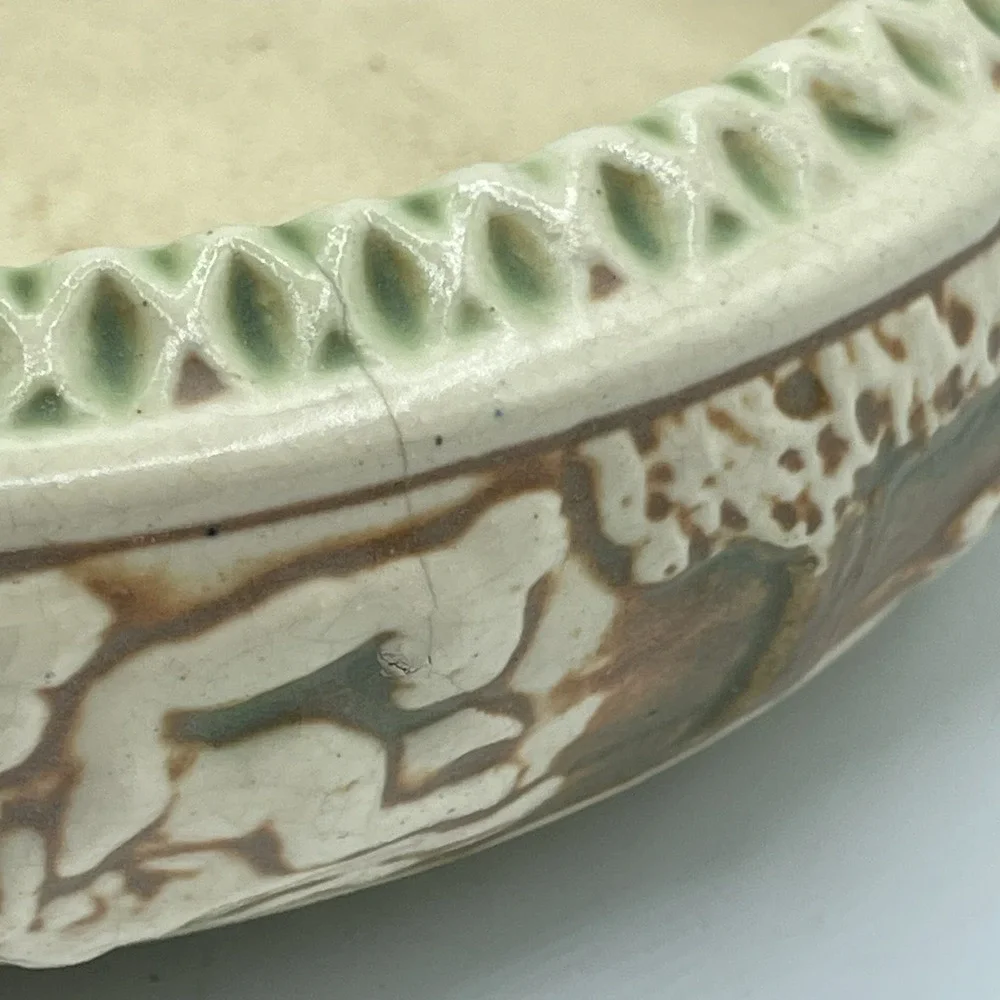 Vintage Roseville Pottery Donatello Planter,  Bowl, 1916‎ ,Cream/Green/Tan 7